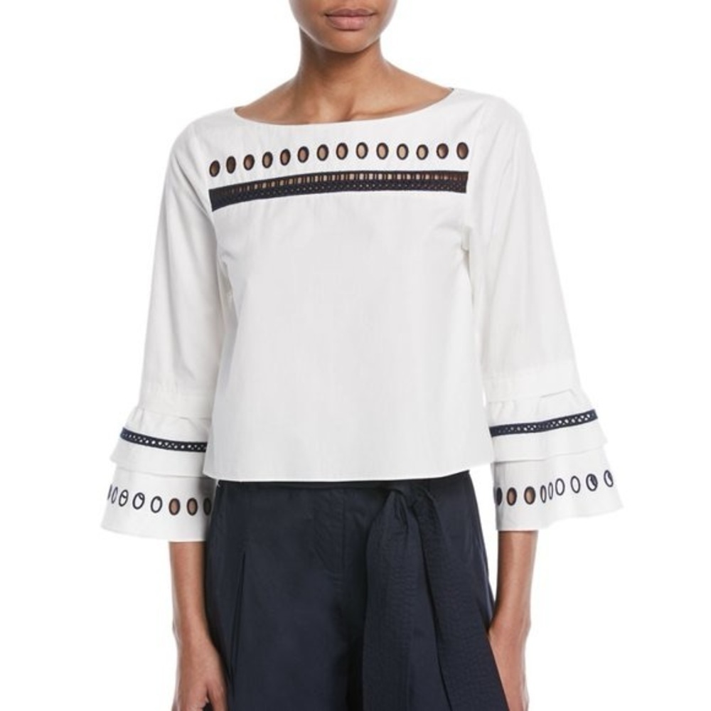 Tanya Taylor Sophie Eyelet Bell-Sleeve Top Size 2